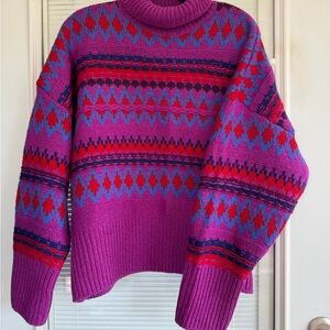 rag & bone Purple and Red Patterned Turtleneck Sweater